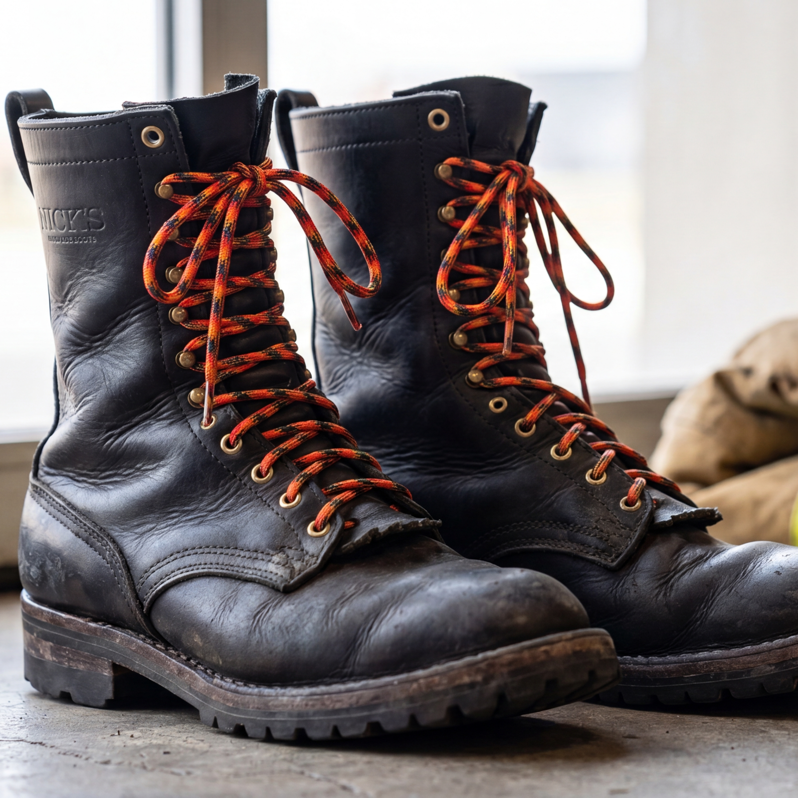 850 Heavy Duty Boot Laces on worn work boots